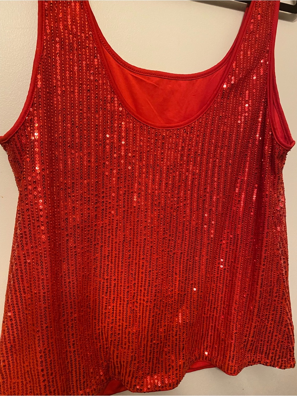 Red Sequin Tank Top — Sparkle Sleeveless Women's Top